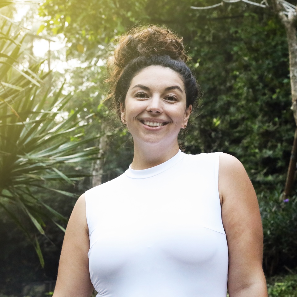 Portrait of happy woman in tropical forest