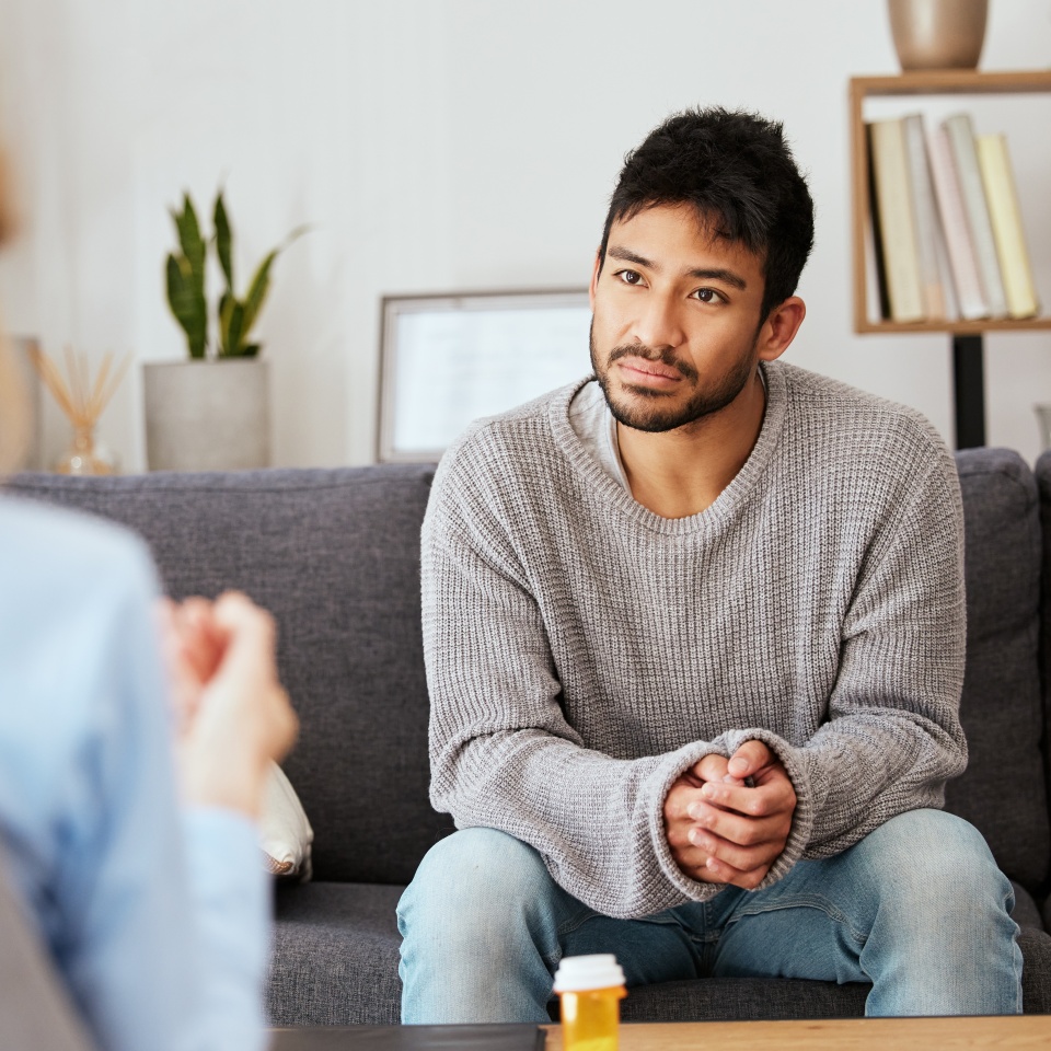 Its my outlet for every negative thing. Shot of a young man having a therapeutic session with a psychologist.